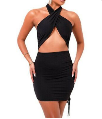 Criss Cross Cut Out Halter Mini Bodycon Dress