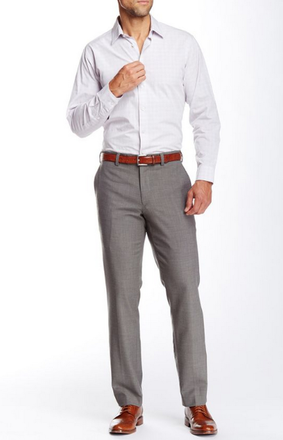 Americanelm MenS Light Grey Solid Slim Fit Stretchable Formal Trouser