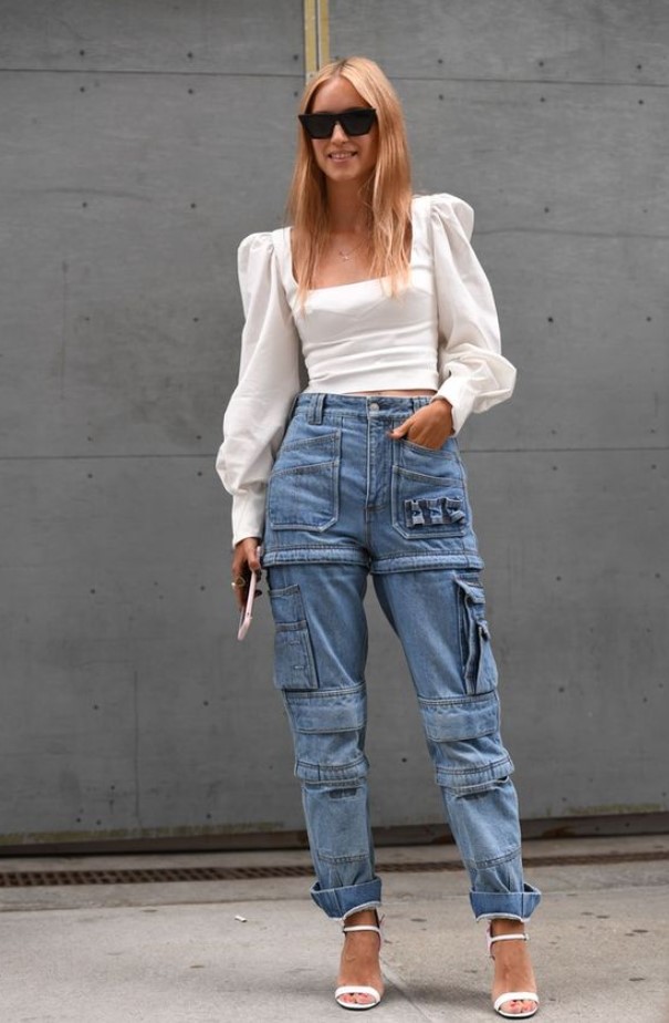 Weekeep Pockets Patchwork Baggy Jeans Fashion Streetwear 100% Cotton Women  Denim Trouser Loose Cargo Pants Korean Autumn Winter - AliExpress